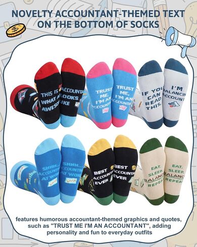 Berlune 6 Pairs Novelty Accountant Socks for Women Men Funny Cpa Accounting Gifts for Coworkers Auditors Tax Professionals Finance Lovers in Kuwait