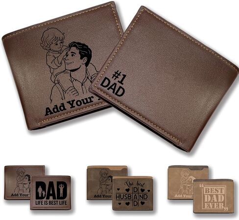 Custom Wallet for Men, Dad PU Leather Wallet with Engraved Name for Father's Day Dad Love You Personalized Unique Design Wallet for Him, Father, Boyfriend, Husband, Grandpa, Son in Saudi Arabia