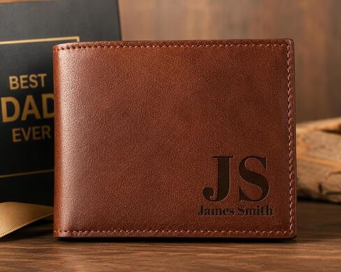 Custom Leather Wallet for Men, Personalized Engraved Wallet with Name and Inside Message, Monogram Bifold Wallet, Gift for Dad Husband Boyfriend in Kuwait