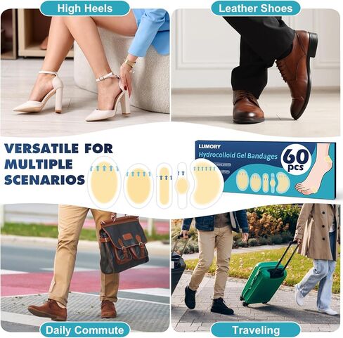 60pcs Hydrocolloid Blister Bandages – 5 Shapes Gel Blister Bandages for Feet, Waterproof Blister Pads for Feet, Toe, Heel, Blister Prevention & Recovery in Saudi Arabia
