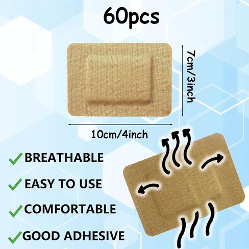 60pcs 3 x 4 Inch Flexible Adhesive Bandages Breathable Large Size Bulk Fabric Sterile Bandage for First Aid Skin Wound Protection Care in Saudi Arabia