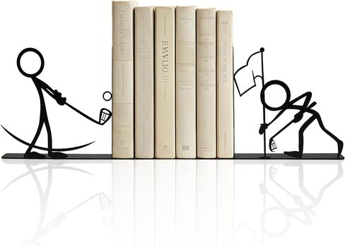Set of 2 Black Golf Metal Decorative Bookends, Unique Fun Book Ends for Novel Magazine Folder, Gifts for Golfs Lovers, Men, Father Bookshelf Decorative Accessories for Home Office in Kuwait