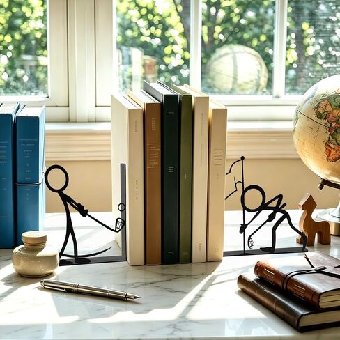 Set of 2 Black Golf Metal Decorative Bookends, Unique Fun Book Ends for Novel Magazine Folder, Gifts for Golfs Lovers, Men, Father Bookshelf Decorative Accessories for Home Office in Kuwait