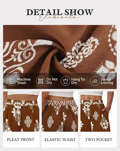 Bebonnie Womens Wide Leg Pants Elastic High Waisted Boho Flowy Floral Palazzo Pants with Pockets in Saudi Arabia