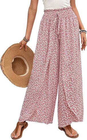 MINTLIMIT Womens Pants Floral Boho Palazzo Pants High Waisted Wrap Slit Trousers Flowy Casual Wide Leg Pants in Kuwait