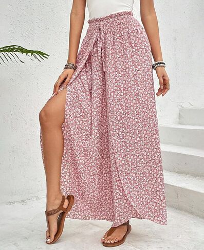 MINTLIMIT Womens Pants Floral Boho Palazzo Pants High Waisted Wrap Slit Trousers Flowy Casual Wide Leg Pants in Kuwait