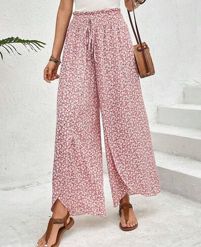 MINTLIMIT Womens Pants Floral Boho Palazzo Pants High Waisted Wrap Slit Trousers Flowy Casual Wide Leg Pants in Kuwait