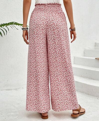 MINTLIMIT Womens Pants Floral Boho Palazzo Pants High Waisted Wrap Slit Trousers Flowy Casual Wide Leg Pants in Kuwait