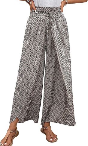 MINTLIMIT Womens Pants Floral Boho Palazzo Pants High Waisted Wrap Slit Trousers Flowy Casual Wide Leg Pants in Kuwait