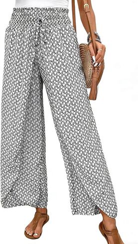 MINTLIMIT Womens Pants Floral Boho Palazzo Pants High Waisted Wrap Slit Trousers Flowy Casual Wide Leg Pants in Kuwait