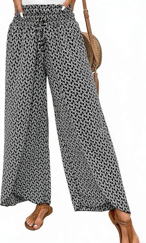 MINTLIMIT Womens Pants Floral Boho Palazzo Pants High Waisted Wrap Slit Trousers Flowy Casual Wide Leg Pants in Kuwait