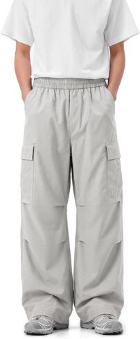 Mens Parachute Pants, Baggy Wide-Leg Cargo Joggers, Adjustable Cuffed Ripstop Lightweight Y2K Hiking Trousers Pockets in Saudi Arabia