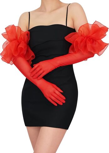 Women's Extra Long Stretchy Mesh Gloves Elbow Length Opera Gloves with Layered Large Ruffle Cuff Wedding Party in Saudi Arabia