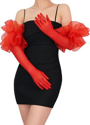 Women's Extra Long Stretchy Mesh Gloves Elbow Length Opera Gloves with Layered Large Ruffle Cuff Wedding Party in Saudi Arabia