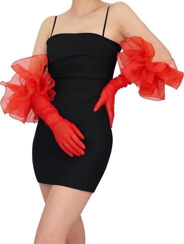 Women's Extra Long Stretchy Mesh Gloves Elbow Length Opera Gloves with Layered Large Ruffle Cuff Wedding Party in Saudi Arabia