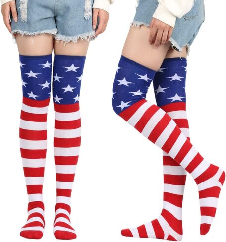 2 Pairs 4th of July Patriotic Independence Day Tights Gloves Set Star Stripe Pantyhose Tights Red White Blue Design for Women Halloween Cosplay Party Outfit Accessories in Kuwait