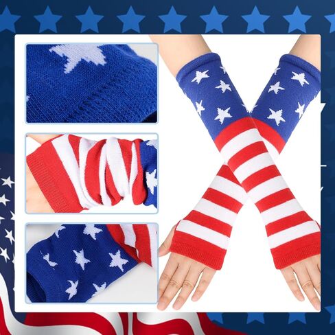 2 Pairs 4th of July Patriotic Independence Day Tights Gloves Set Star Stripe Pantyhose Tights Red White Blue Design for Women Halloween Cosplay Party Outfit Accessories in Kuwait