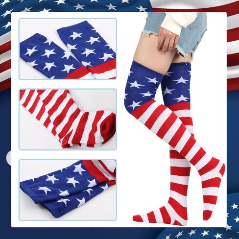 2 Pairs 4th of July Patriotic Independence Day Tights Gloves Set Star Stripe Pantyhose Tights Red White Blue Design for Women Halloween Cosplay Party Outfit Accessories in Kuwait