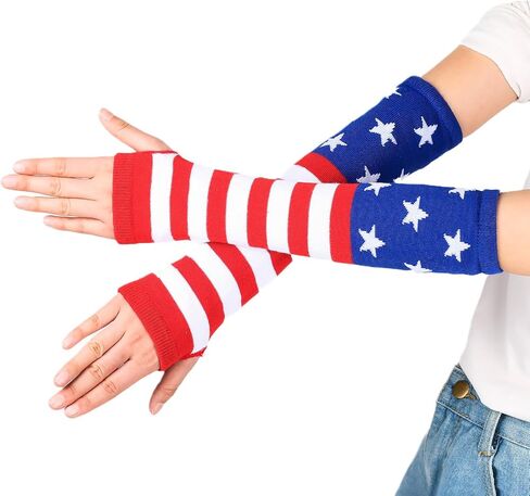 2 Pairs 4th of July Patriotic Independence Day Tights Gloves Set Star Stripe Pantyhose Tights Red White Blue Design for Women Halloween Cosplay Party Outfit Accessories in Kuwait
