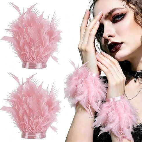 Feather Gloves Cuffs Wrist Band for Women Dance Cosplay Birthday Party Wrist Accessories in Kuwait