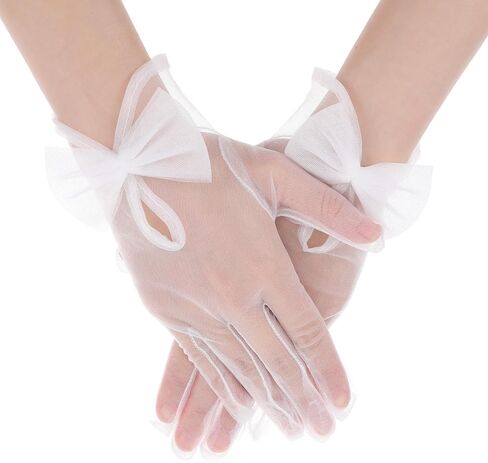White Lace Gloves - Women's Short Mesh Gloves with Bow - Lace Sheer Glove Wrist Length For Wedding Evening Opera Tea Party in Saudi Arabia