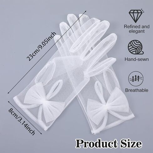White Lace Gloves - Women's Short Mesh Gloves with Bow - Lace Sheer Glove Wrist Length For Wedding Evening Opera Tea Party in Saudi Arabia