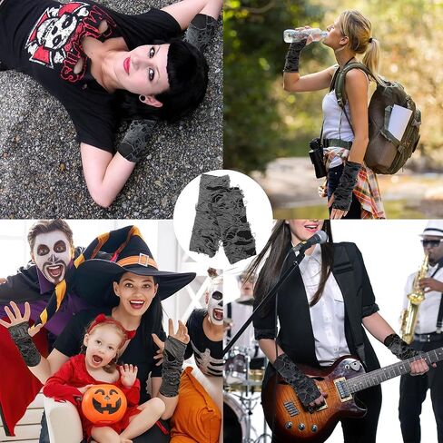 Gothic Y2k Fingerless Glove, Arm Ripped Sleeves Broken Clothes, Steam Punk Clothes Women for Halloween Costume Rock Party Zombie Pirate Cosplay Accessories(Black Grey) in Saudi Arabia