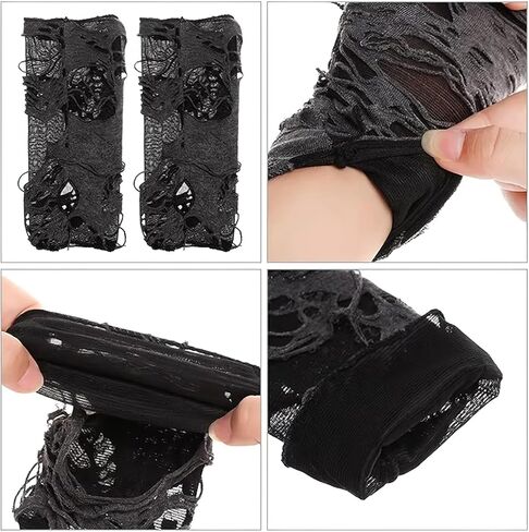 Gothic Y2k Fingerless Glove, Arm Ripped Sleeves Broken Clothes, Steam Punk Clothes Women for Halloween Costume Rock Party Zombie Pirate Cosplay Accessories(Black Grey) in Saudi Arabia