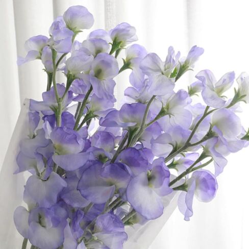 4 pcs Fake Pea Flowers Bouquet Artificial Silk Sweetpea Stems 24.4" Tall Home Wedding Flowers Decorations (White) in Kuwait