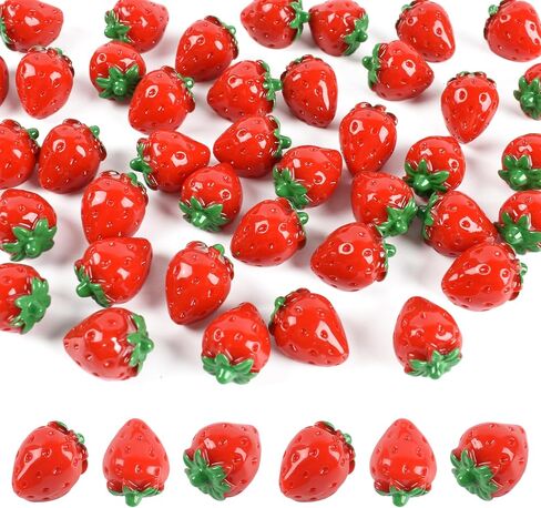 Mini Strawberry, 40pcs Small Resin Strawberries Mini Charms Red Embellishment for DIY Crafts, 0.591" x 0.985" in Saudi Arabia