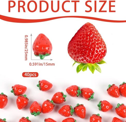 Mini Strawberry, 40pcs Small Resin Strawberries Mini Charms Red Embellishment for DIY Crafts, 0.591" x 0.985" in Saudi Arabia