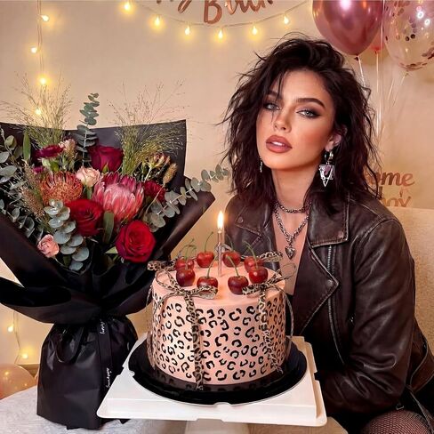 Canlierr 15 Pcs Cheetah Print Themed Cake Decoration Includes 6 Leopard Dessert Bowknot Ribbon 8 Red Realistic Artificial Cherries and 1 Reusable Cheetah Print Stencil for Party Wedding DIY Crafts in Kuwait