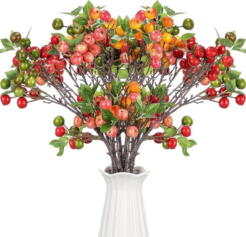 Suncalla 12 Pcs Artificial Fake Apple Branches 21.65 Inches Realistic Faux Berry Stems Fall Decorations for Home Fake Fruit Plant for Vase Filler Centerpieces Harvest Decorations(Vibrant Color) in Kuwait