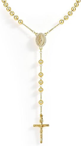 Virgin Mary Necklace, Gold Catholic Rosary Beaded Chain, Cross Crucifix Pendant Jewelry With Blessing Card Storage Bag, Religious Presents For Women in Saudi Arabia