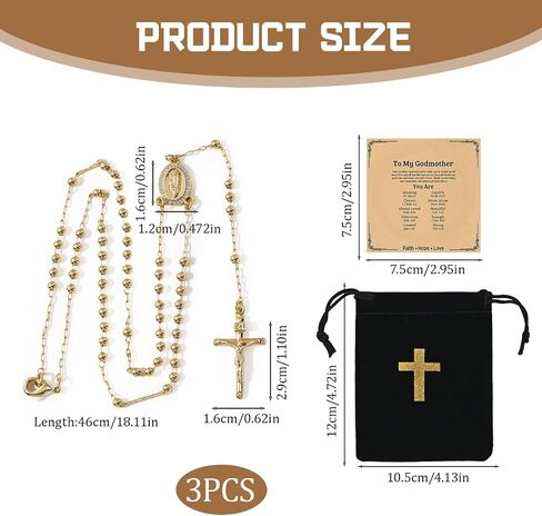 Virgin Mary Necklace, Gold Catholic Rosary Beaded Chain, Cross Crucifix Pendant Jewelry With Blessing Card Storage Bag, Religious Presents For Women in Saudi Arabia