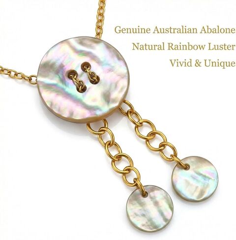 Abalone Shell Bolo Necklace for Women - Genuine Paua Shell Pendant Stainless Steel Chain Lariat Y-Necklace, Western Boho Beach Jewelry in Saudi Arabia