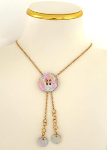 Abalone Shell Bolo Necklace for Women - Genuine Paua Shell Pendant Stainless Steel Chain Lariat Y-Necklace, Western Boho Beach Jewelry in Saudi Arabia