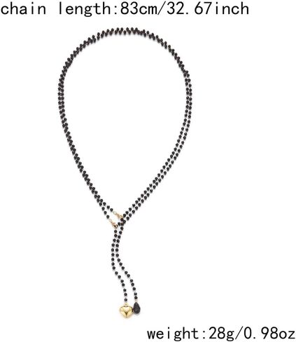 Gothic Long Layered Beaded Y Necklace, Dainty Black Crystal and Gold Heart Tassel Pendant Necklaces for Women Trendy Vintage Y2k Dress Sweater Jewelry Gift in Kuwait