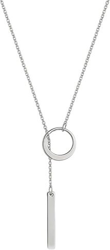 Gold Tone Circle and Bar Lariat Necklace for Women, Long Y Shaped Stick Drop Pendant, Minimalist Geometric Adjustable Chain Jewelry Gifts for Party Daily Wear(Silver) in Kuwait
