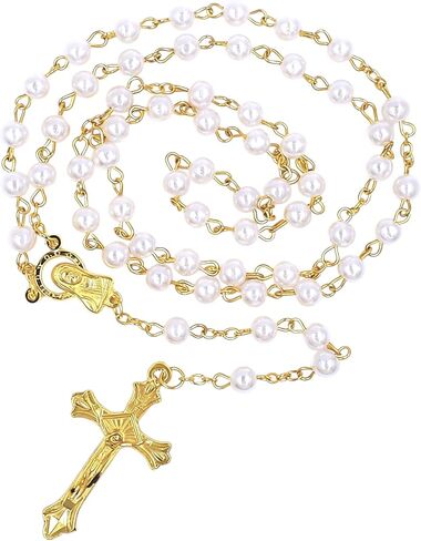 Pearl Rosary Necklace, Rosery Necklace Beads for Women White Pearl Wedding Holy Catholic Rosario Para Hombre in Kuwait