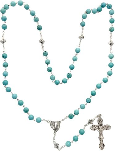 Intercession Catholic Prayer Rosary, Turquoise Beads with Silver Crucifix, Decorative Floral Our Father Beads in Kuwait
