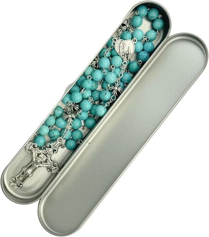 Intercession Catholic Prayer Rosary, Turquoise Beads with Silver Crucifix, Decorative Floral Our Father Beads in Kuwait