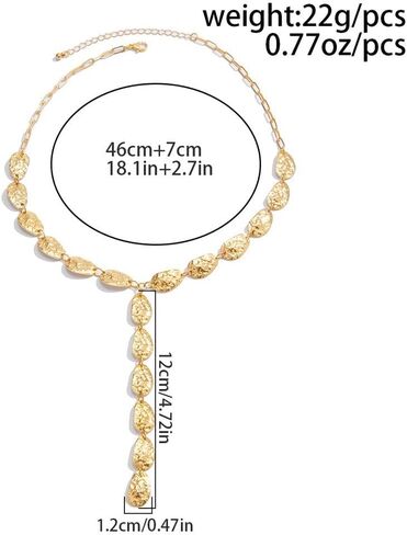 Gold Chunky Y Hammered Irregular Lariat Necklace for Women,Boho Organic Textured Matte Drop Statement Choker Necklace Minimalist Fashion Jewelry Gifts in Kuwait