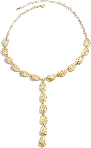 Gold Chunky Y Hammered Irregular Lariat Necklace for Women,Boho Organic Textured Matte Drop Statement Choker Necklace Minimalist Fashion Jewelry Gifts in Kuwait