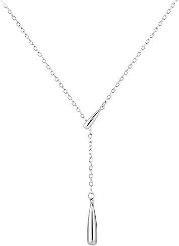 Dew-drop Lariat Y-Shaped Silver Necklace for Women, 925 Sterling Silver, Non Tarnish, Trendy, Simple Drop Dangle Charm Chain Jewelry Gift for Women in Saudi Arabia