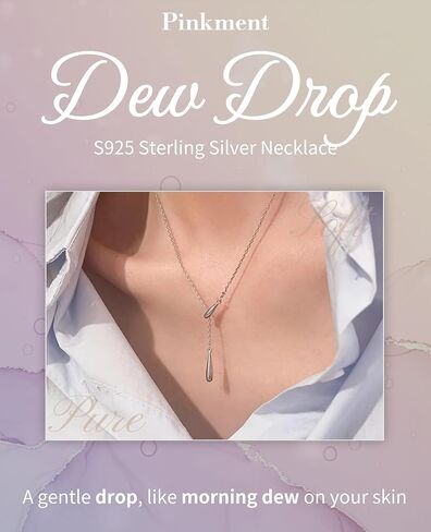 Dew-drop Lariat Y-Shaped Silver Necklace for Women, 925 Sterling Silver, Non Tarnish, Trendy, Simple Drop Dangle Charm Chain Jewelry Gift for Women in Saudi Arabia