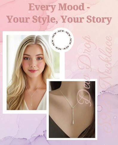 Dew-drop Lariat Y-Shaped Silver Necklace for Women, 925 Sterling Silver, Non Tarnish, Trendy, Simple Drop Dangle Charm Chain Jewelry Gift for Women in Saudi Arabia