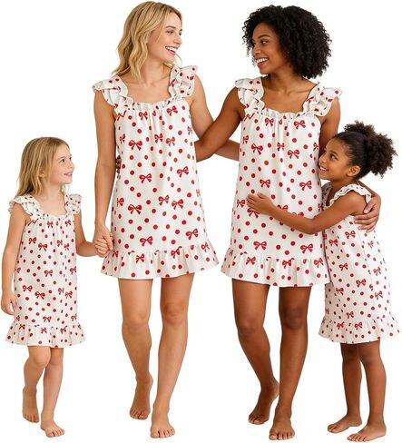 Matching Mommy and Me Nightgowns-Sleeveless Square Neck Ruffle Pajama Dress for Women Girls Sleepwear|Pajamas in Kuwait