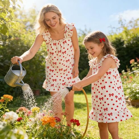 Matching Mommy and Me Nightgowns-Sleeveless Square Neck Ruffle Pajama Dress for Women Girls Sleepwear|Pajamas in Kuwait