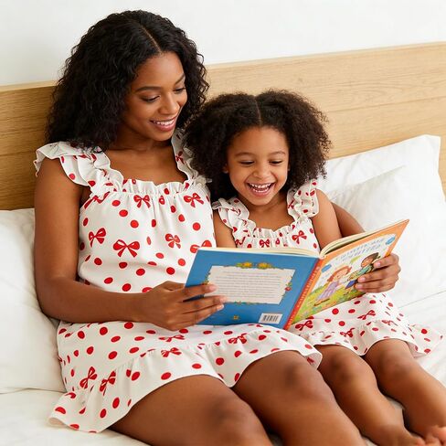 Matching Mommy and Me Nightgowns-Sleeveless Square Neck Ruffle Pajama Dress for Women Girls Sleepwear|Pajamas in Kuwait
